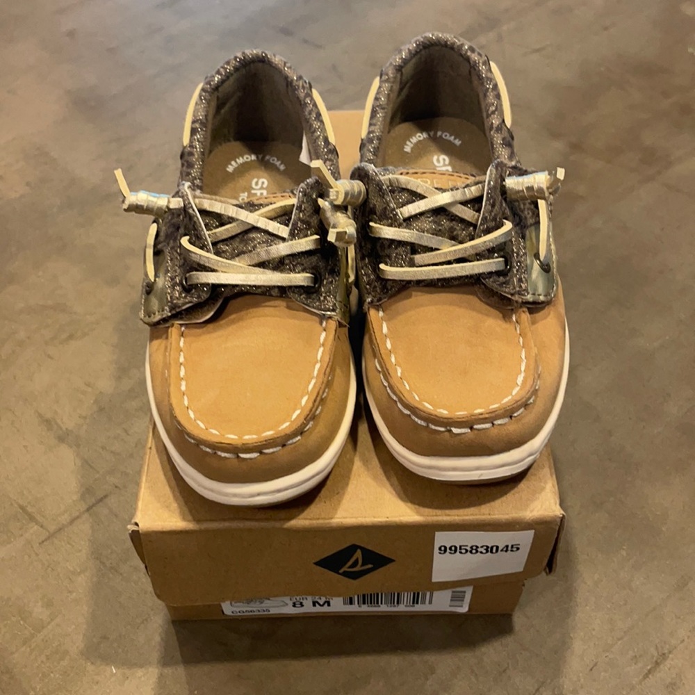 New in box -toddler girls sperry sparkly cheetah